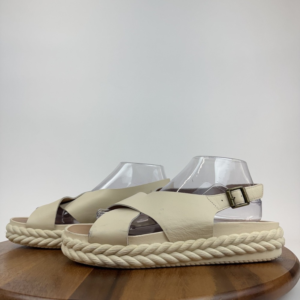 New Womens Lucky Brand Lanithy Leather Ivory Platform Slingback Sandals Size 9 M